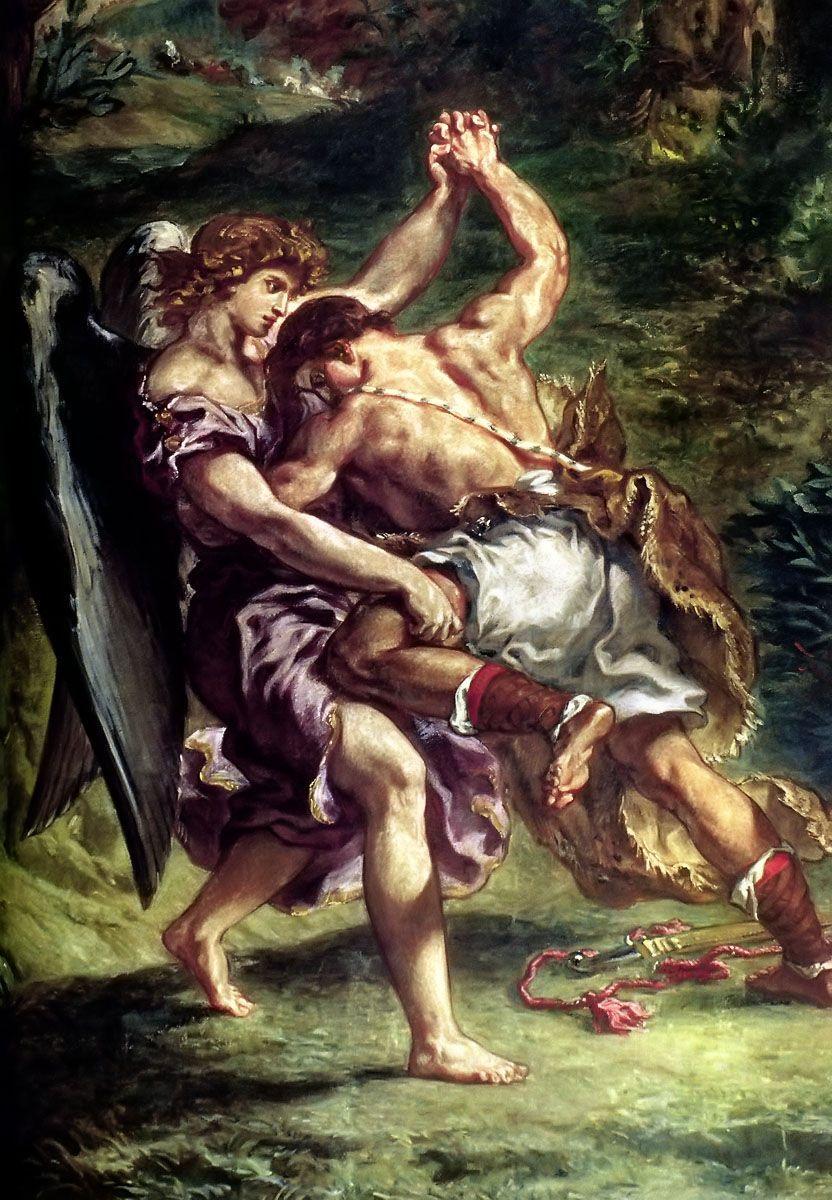 832x1200 EUGENE DELACROIX, 798: Jacob wrestling with the Angel. Chapel of the Holy Angels, St Sulpice, Paris. Arte cristiana, Angeli, Bibbia