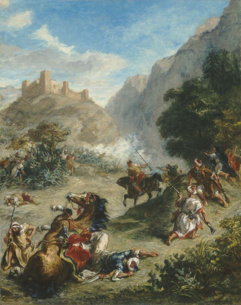 830x1050 Arabs Skirmishing in the Mountains Eugène Delacroix on USEUM