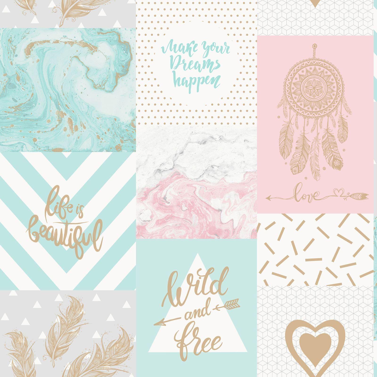 1600x1600 Holden Decor Life Is Beautiful Quotes Geometric Marble Wallpaper Pink Gold Teal 90050: Amazon.co.uk: DIY & Tools