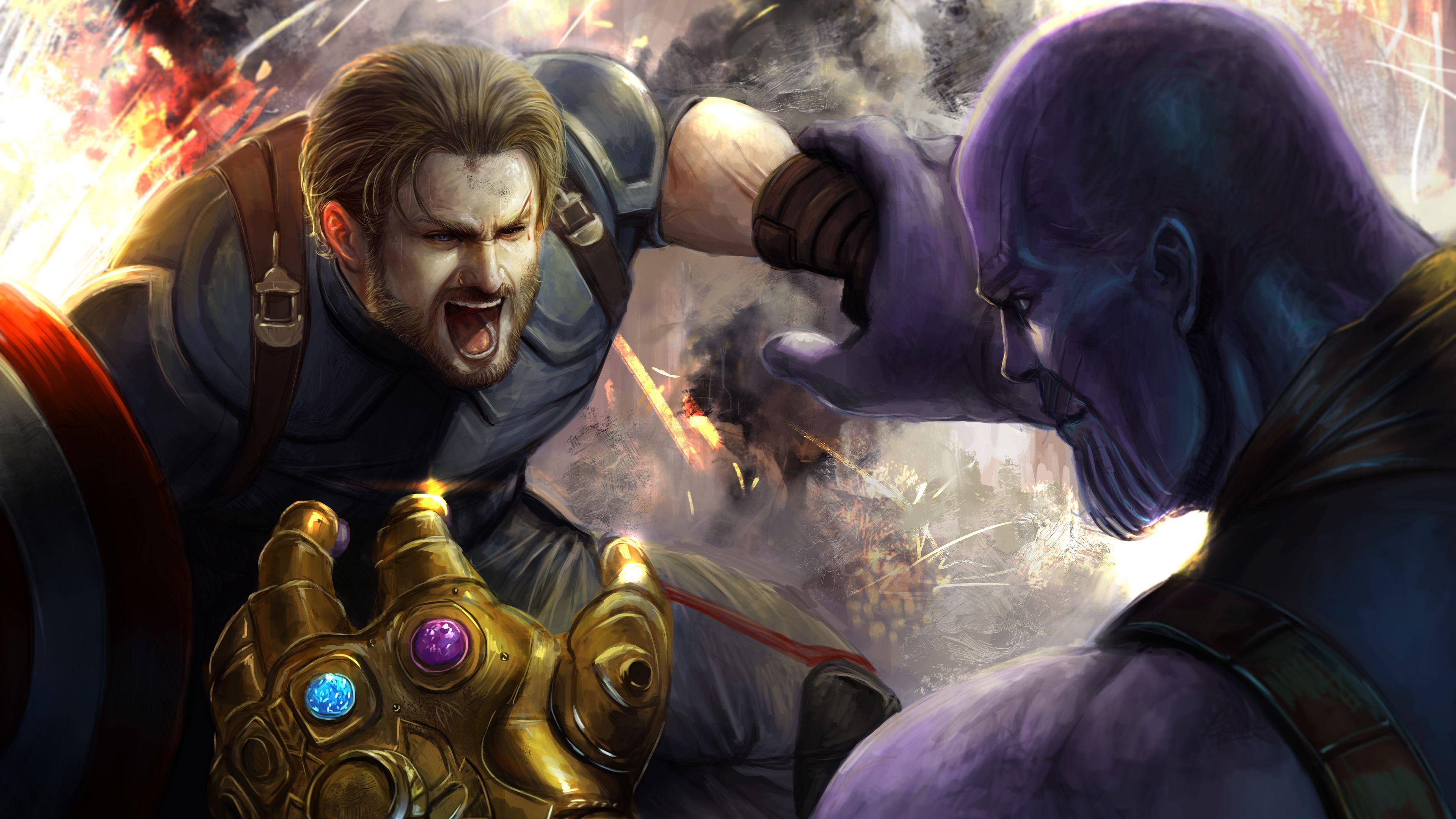 3840x2160 Captain VS Thanos Art 4k Thanos Wallpaper, Superheroes Wallpaper, Hd Wallpaper, Digital Art Wallpaper. Avengers Picture, Avengers Imagines, Marvel Background