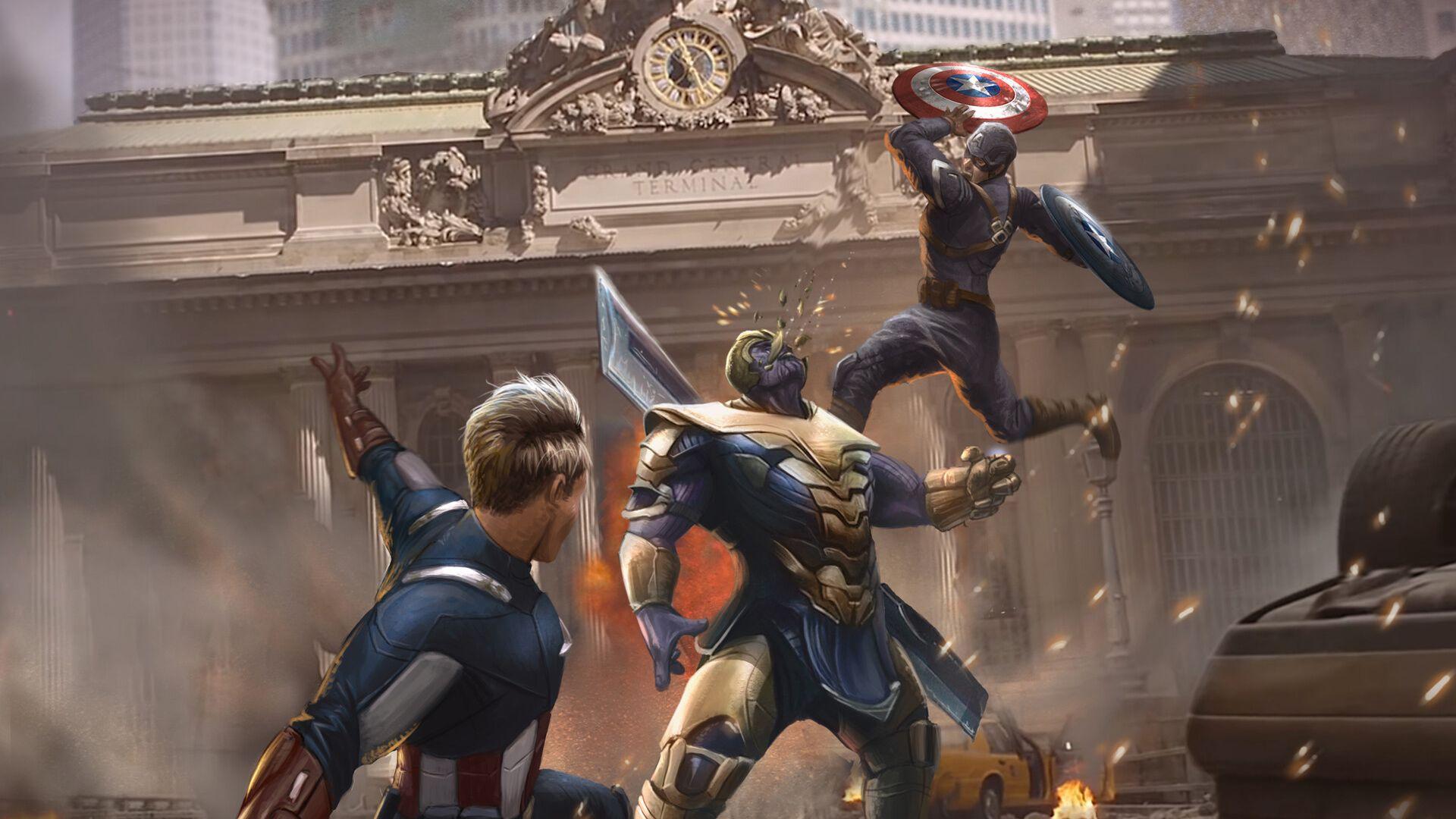 1920x1080 Time Travel Captain Americas Vs Thanos, HD Superheroes, 4k Wallpaper, Image, Background, Photo and Picture