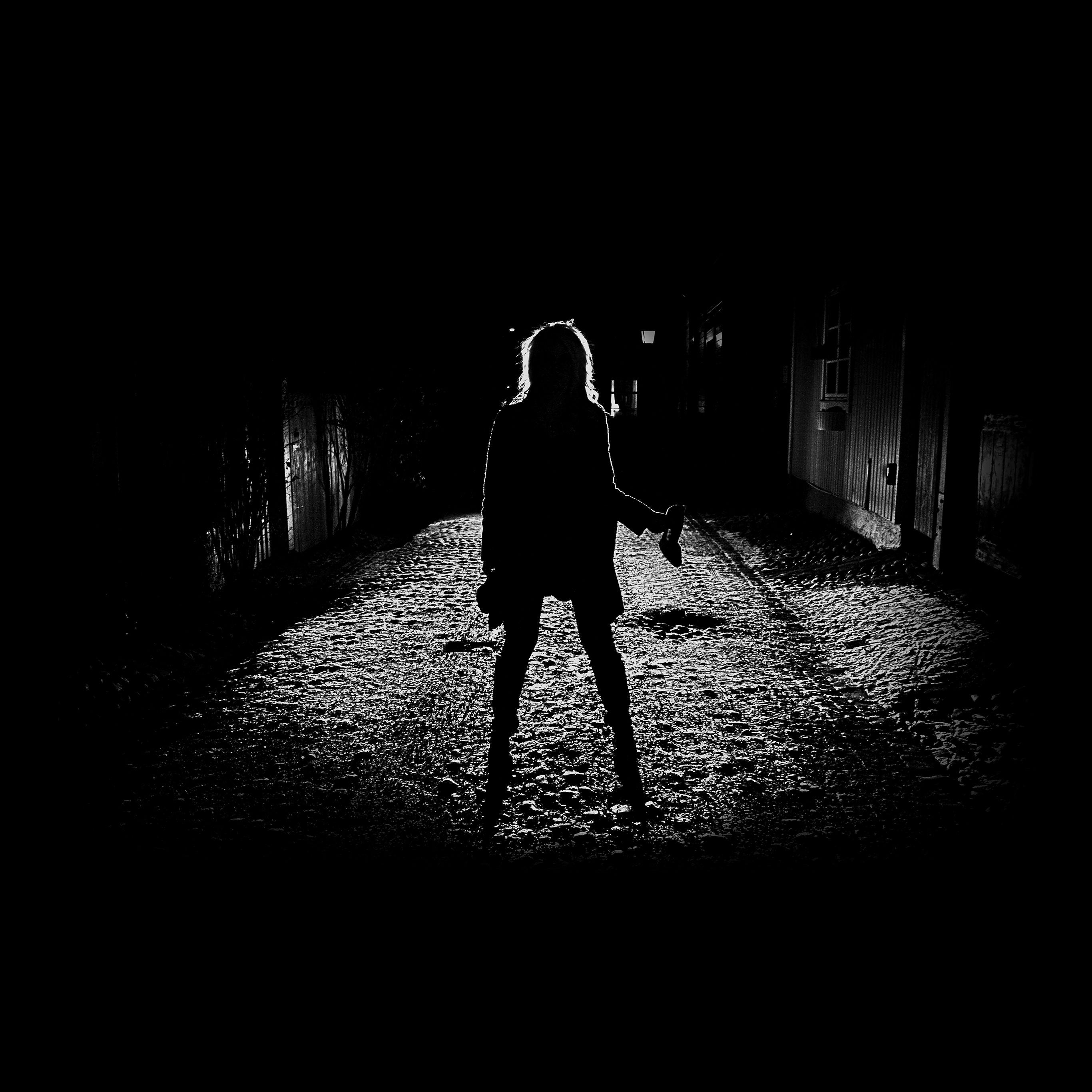 2732x2732 Android wallpaper. girl silhouette dark street scary maybe