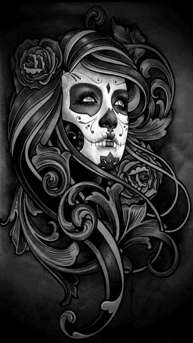 day of the dead girl wallpaper black and white