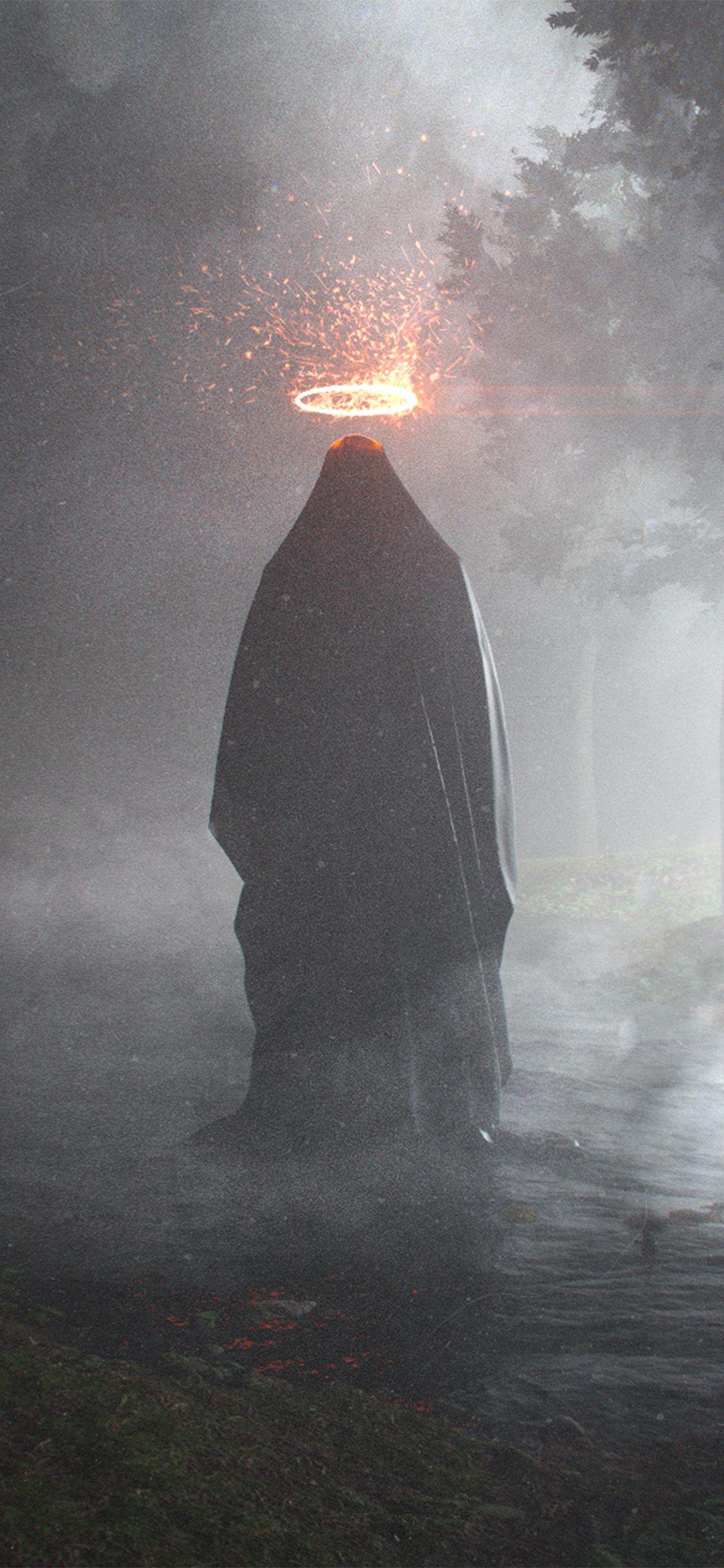 1125x2436 Ghost Rain Dark Scary Art Wallpaper