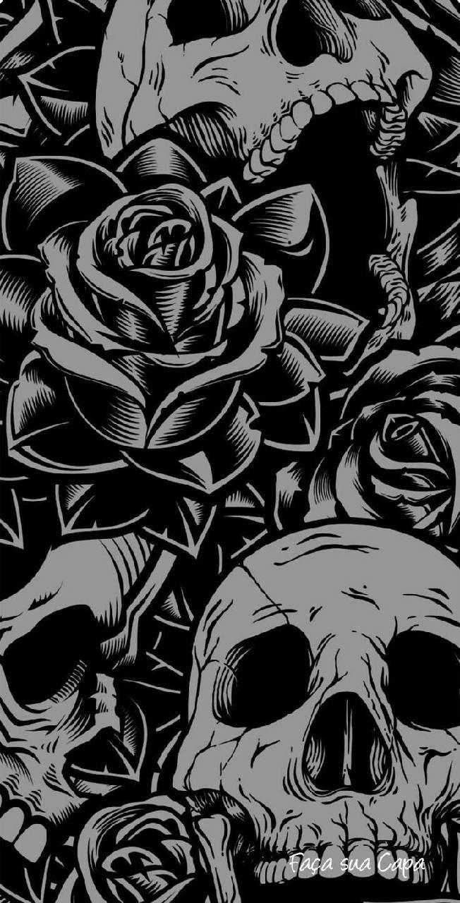 652x1280 Skull And Flowers Wallpaper