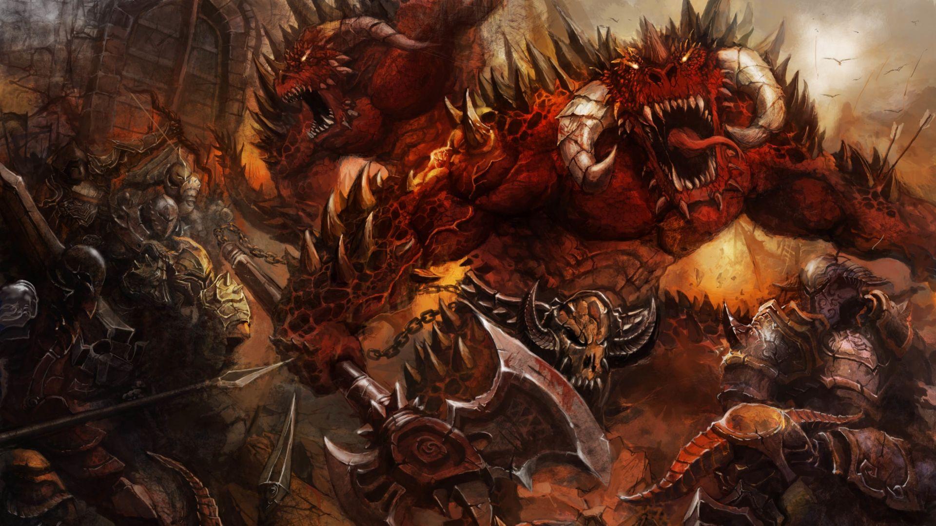1920x1080 Full HD Wallpaper demon chain armor knight fight axe spear, Desktop