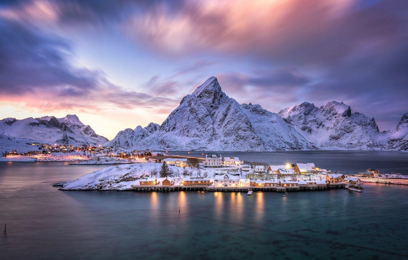 1332x850 Wallpaper mountains, island, village, Norway, Norway, the fjord, Nordland, The Lofoten Islands, Pure, Lofoten archipelago, The Rhine, Nordland image for desktop, section пейзажи
