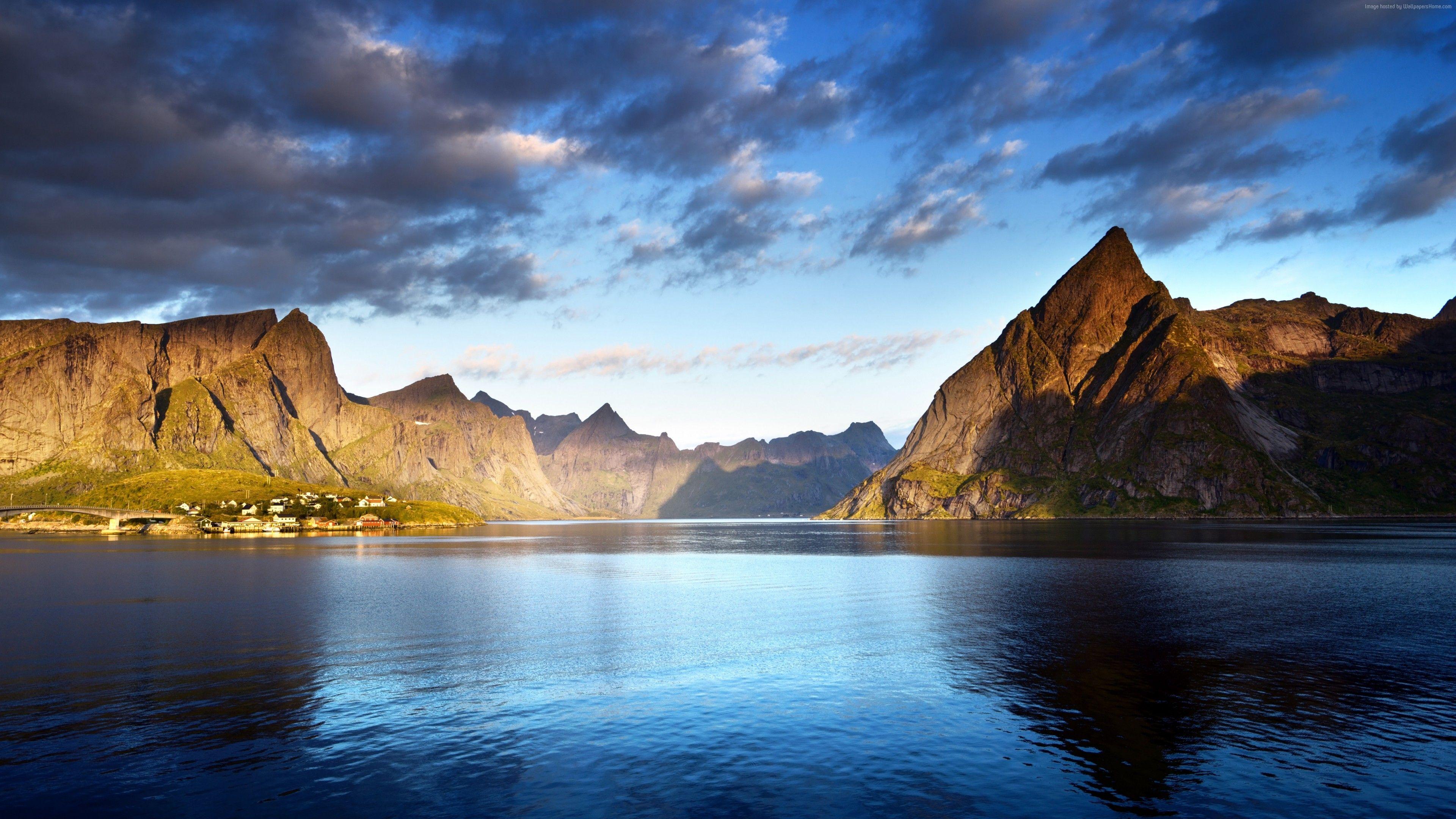 3840x2160 Wallpaper Norway, Lofoten islands, Europe, Mountains, sea, clouds, 5k, Nature Wallpaper Download Resolution 4K Wallpaper