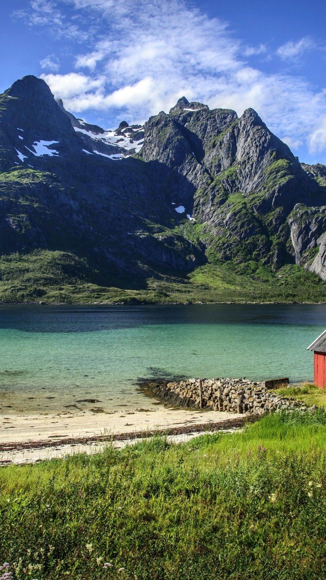 1080x1920 Download 1080x1920 Norway Lofoten Islands, Lake, Mountain, Shed Wallpaper for iPhone iPhone 7 Plus, iPhone 6+, Sony Xperia Z, HTC One