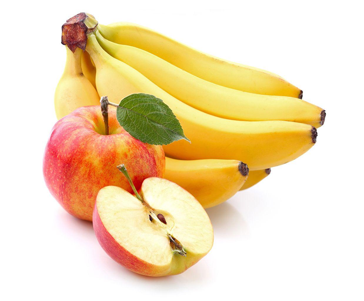 1238x1024 Wallpaper Apples Bananas Food Fruit Closeup White background