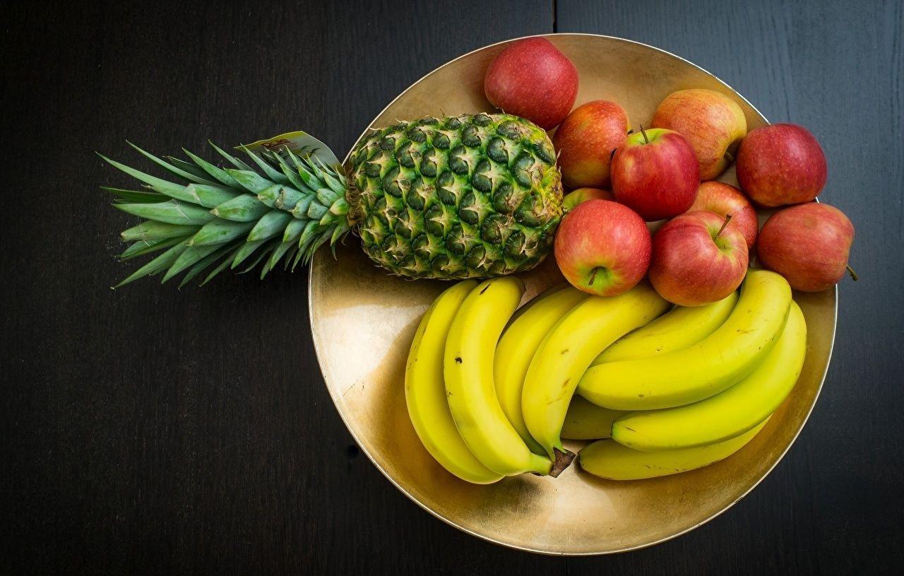 1280x815 Desktop Wallpaper Apples Bananas Pineapples Food Plate Fruit