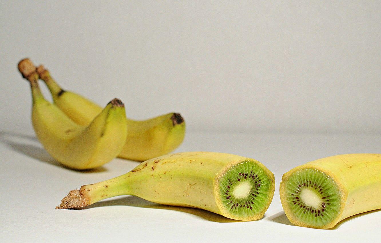 1332x850 Wallpaper banana, fruits, kiwi, shadows, seeds image for desktop, section еда