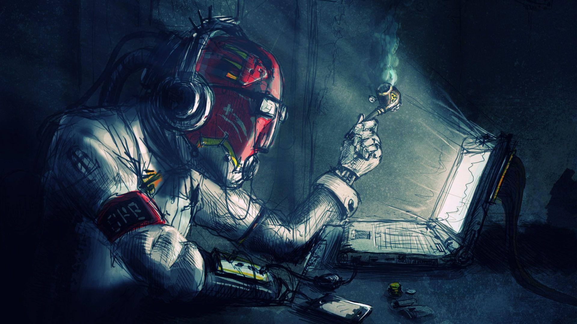 1920x1080 Sci fi art marijuana toke cyborg humor robot mech tech computer wallpaperx1080