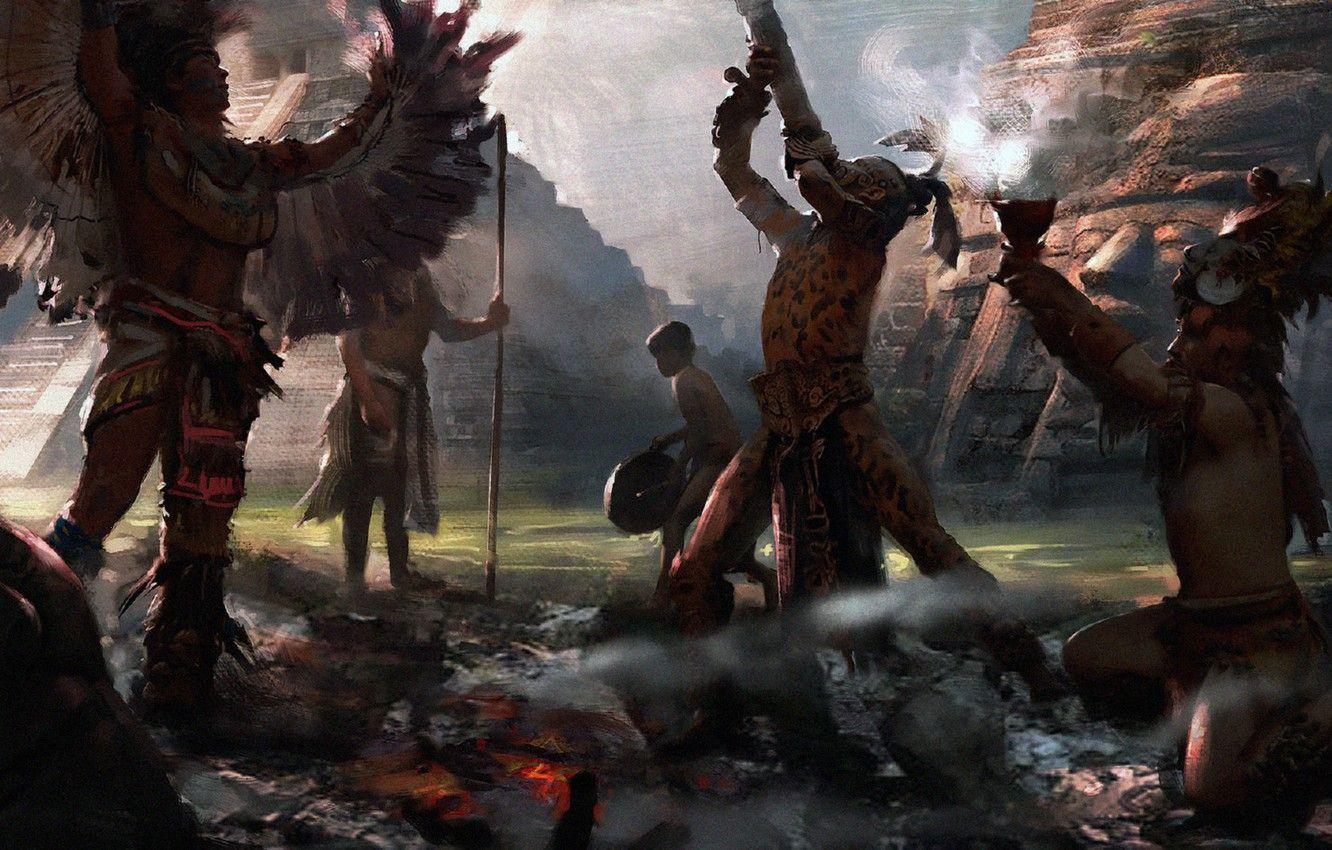 1332x850 Wallpaper art, painting, ancient, Mayan image for desktop, section живопись