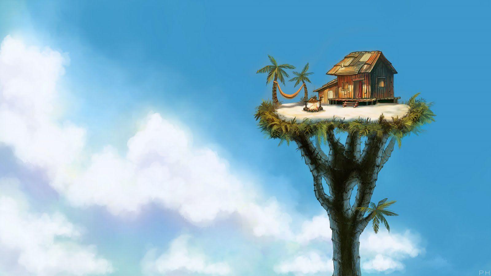 1600x900 Island in the sun art, Fantasy, wallpaperCoolvibe