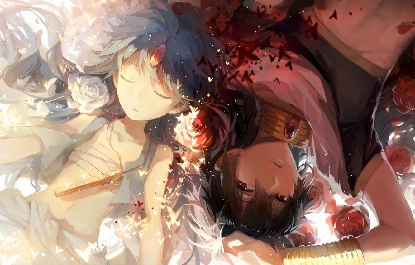 1332x850 Wallpaper flowers, roses, anime, art, guys, aladdin, judal, rella, rukh, Magi: Labyrinth of Magic image for desktop, section прочее