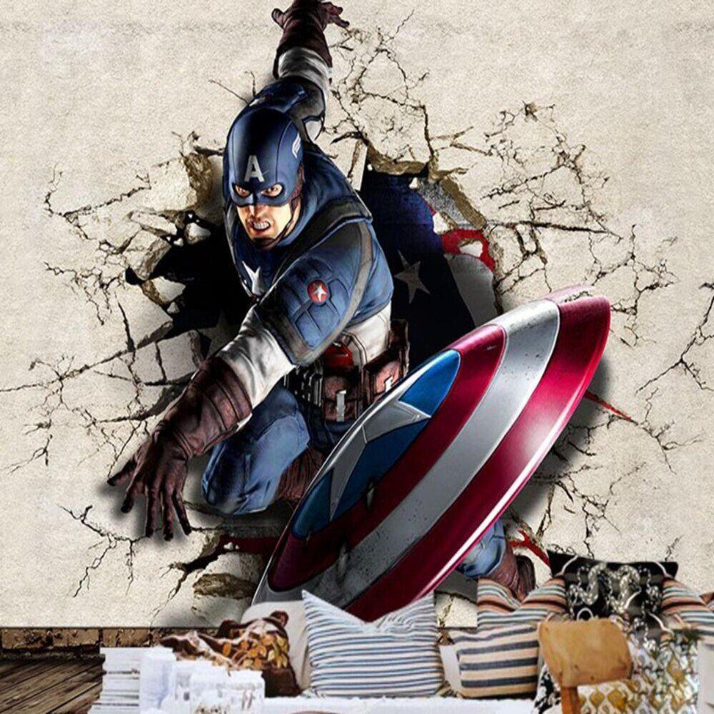 1000x1000 Milofi Custom 3D Wallpaper Mural Captain America Photo 3D Boy Child Decoration Heroes Living Room Cool Wallpaper Backgrou
