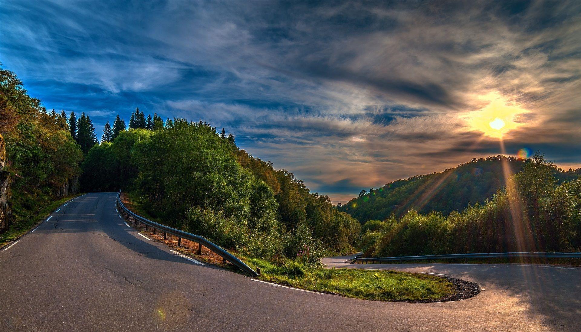 1920x1098 trees, #asphalt, #clouds, #road, #sunset, #turn, #hills, #woods.. Beautiful nature wallpaper hd, Beautiful nature, Beautiful nature wallpaper