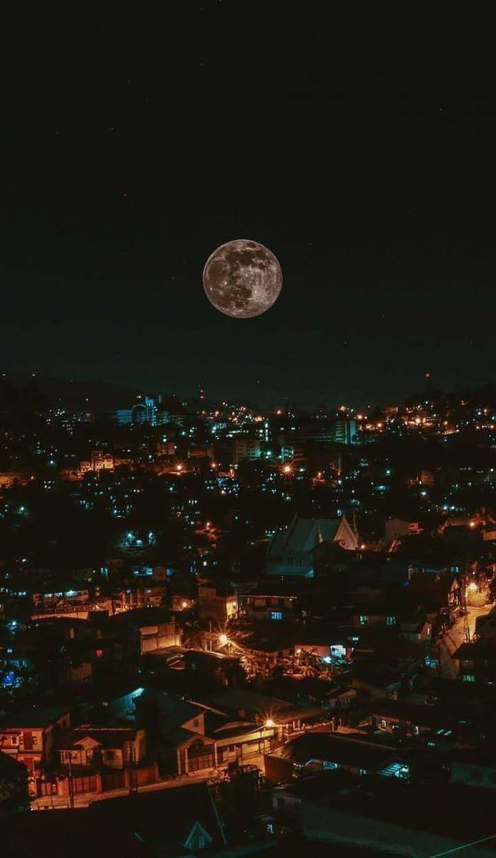700x1210 The moon as seen from Baguio City, Philippines. City lights wallpaper, City aesthetic, Baguio city