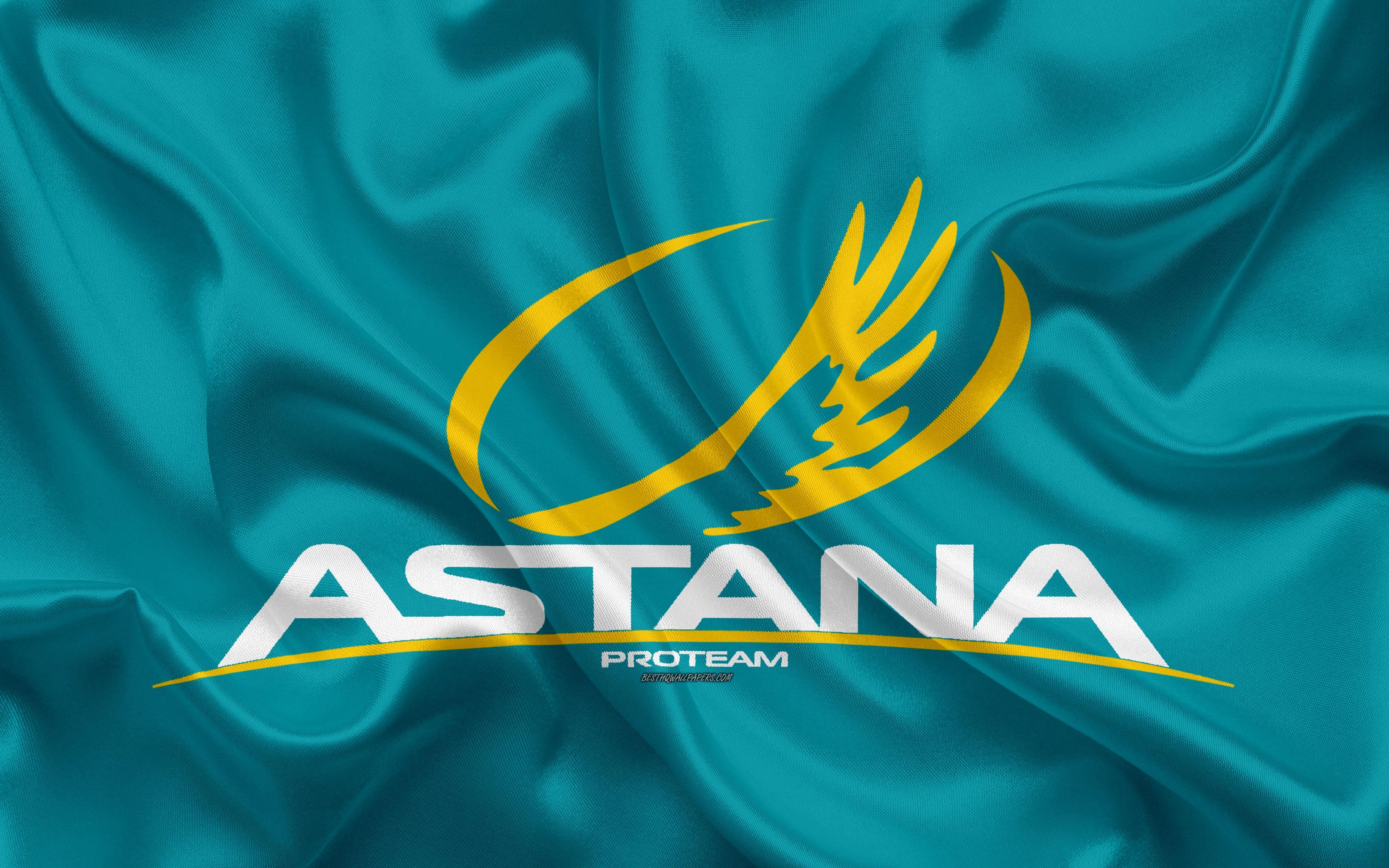 3840x2400 Download wallpaper Astana Pro Team, 4k, logo, silk texture, Kazakhstan road cycling team, silk flag, Kazakhstan, Tour de France, cycling race, France for desktop with resolution 3840x2400. High Quality HD picture wallpaper