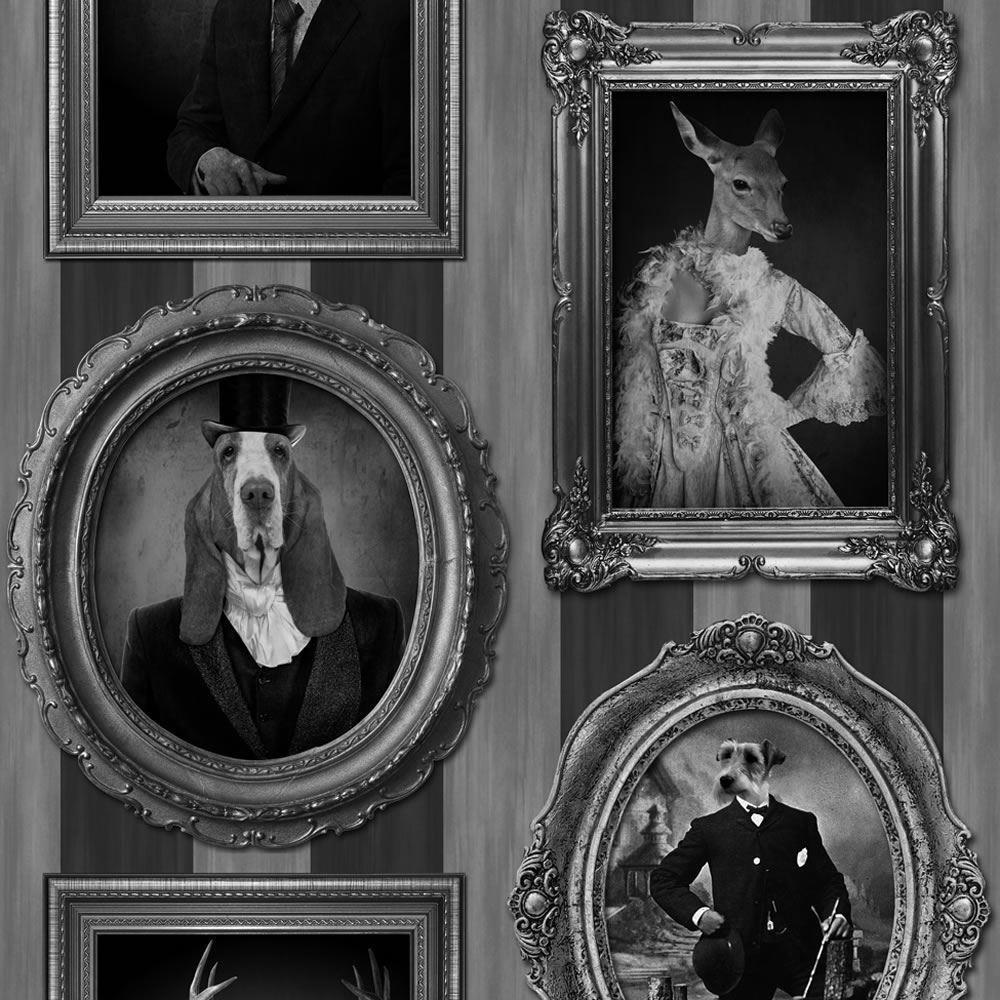 1000x1000 Black and Grey Quirky Stags and Dogs in Frames Wallpaper J59309