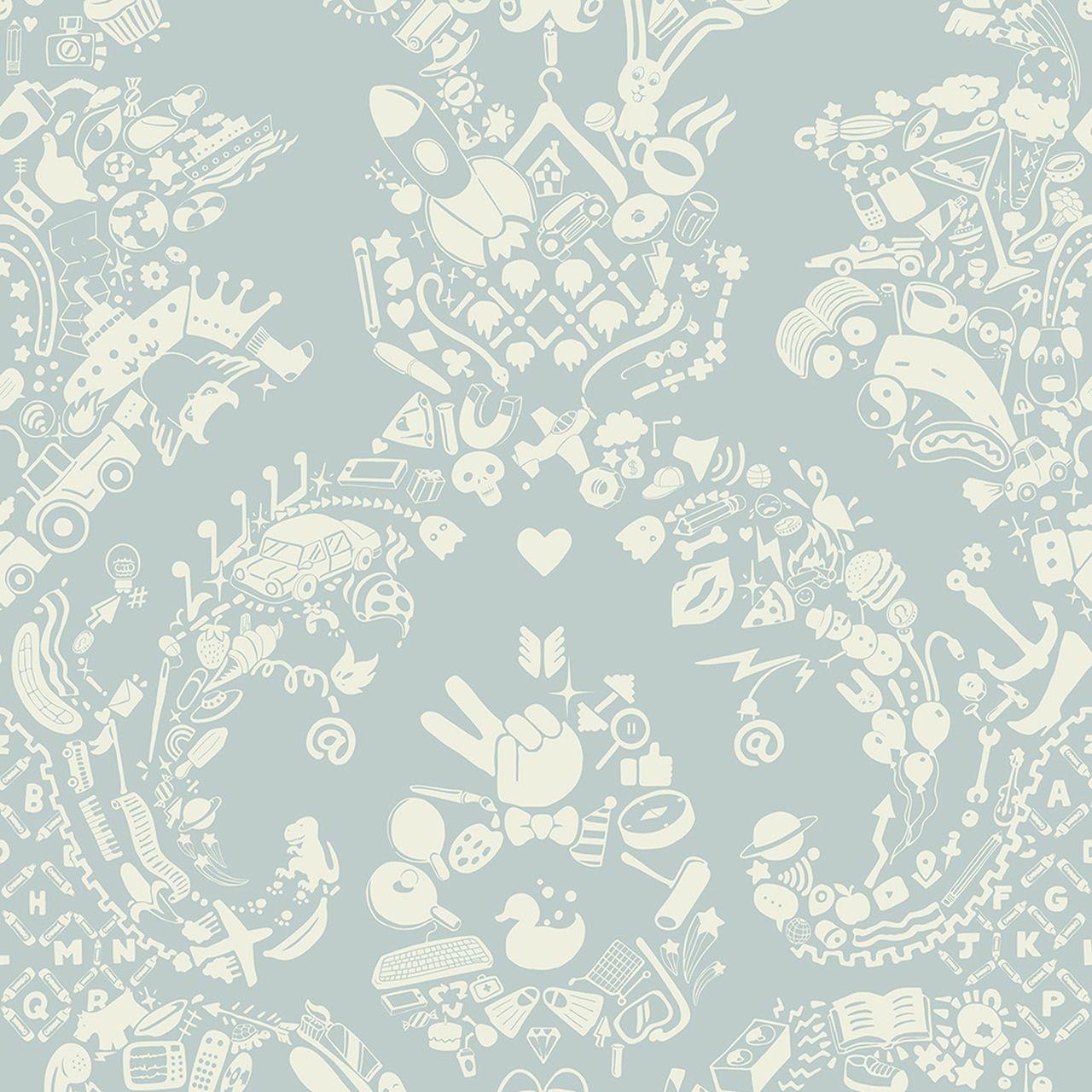1280x1280 New World Damask Wallpaper- Grey Blue & White gallery and design store