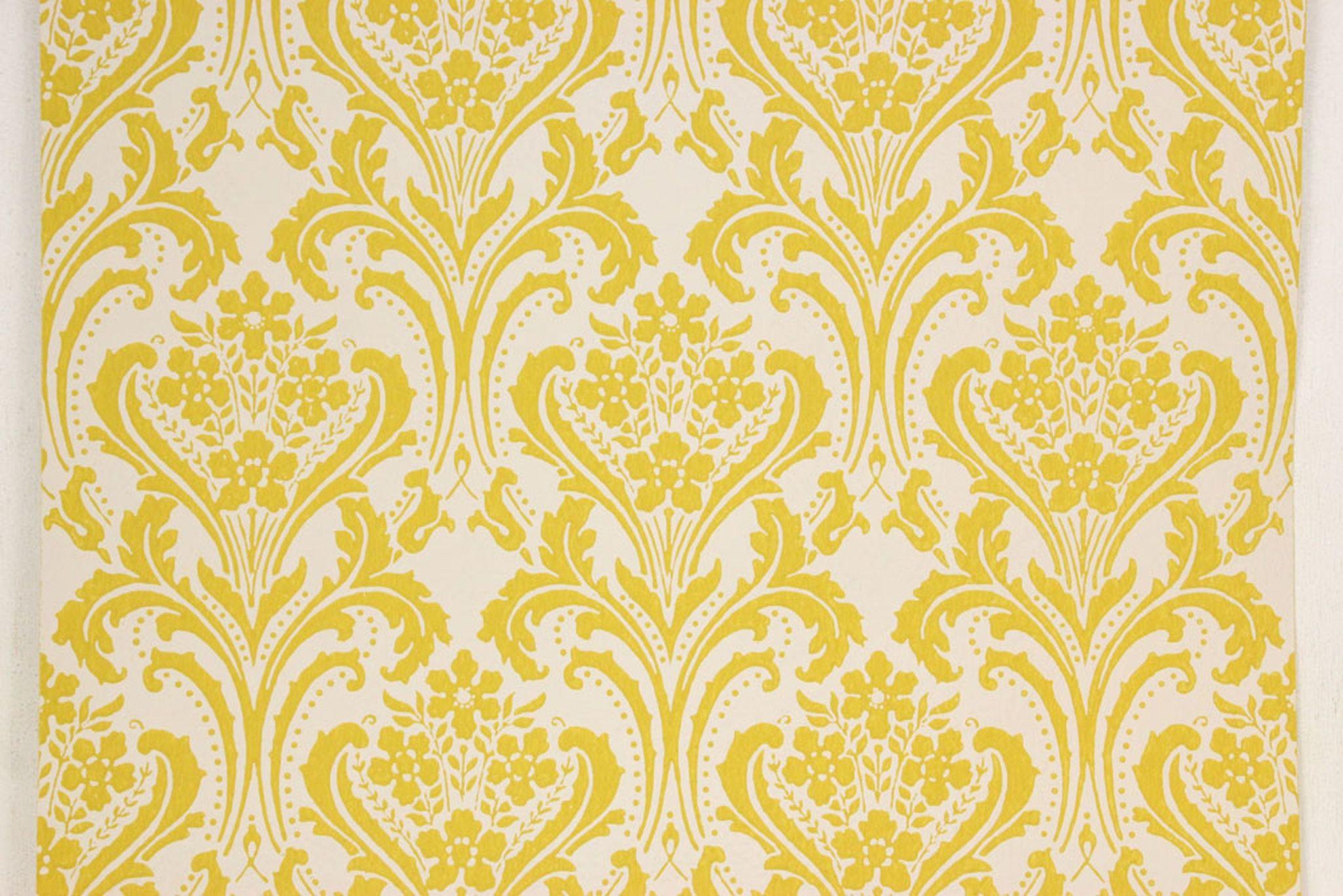 2048x1366 1960s Vintage Wallpaper Yellow Damask Design's Vintage Wallpaper