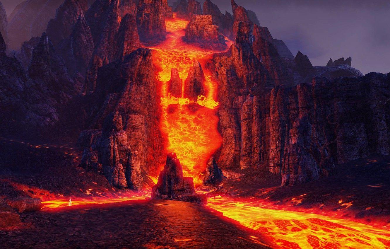 1332x850 Wallpaper landscape, rocks, lava, rocks, the elder scrolls, Morrowind, The Elder Scroll Online, TESO, The Edlder Scrolls, eso, the volcano of Morrowind, Morrowind image for desktop, section игры