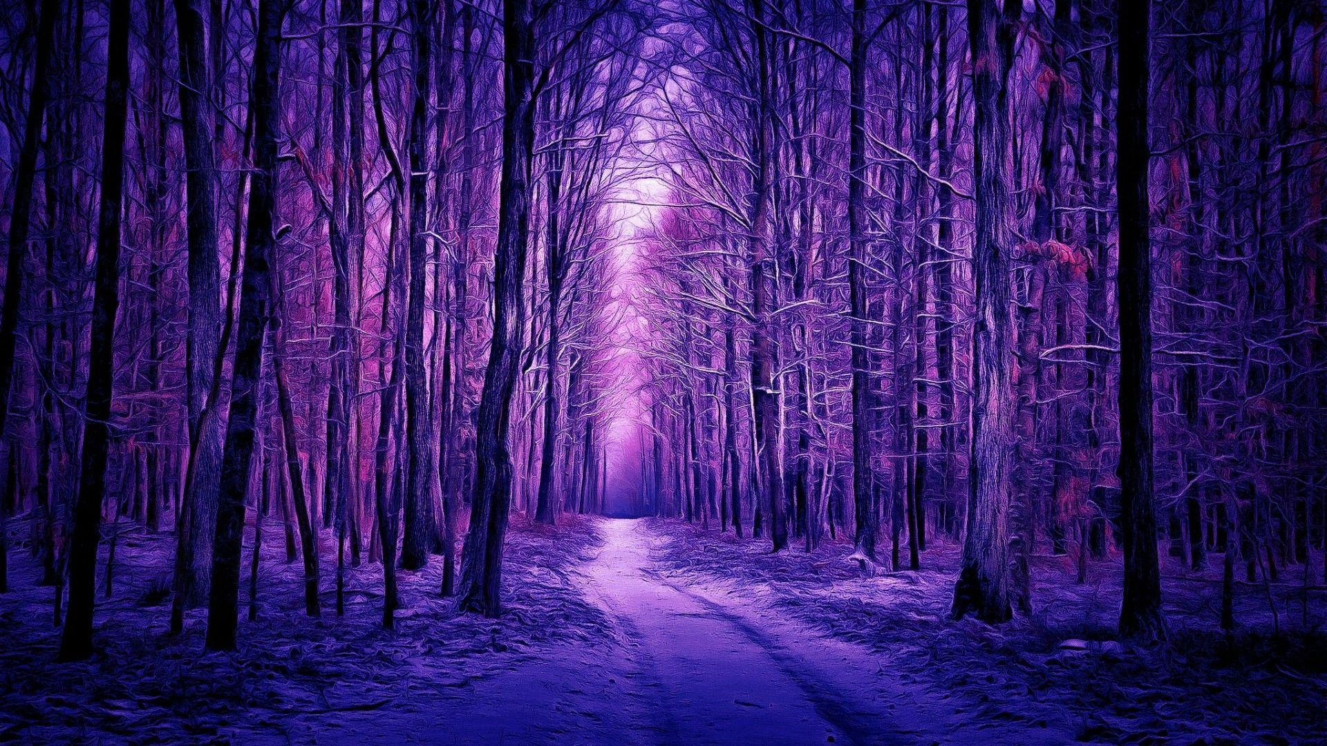 1920x1080 Purple Winter Forest Painting Wallpaper. Wallpaper Studio