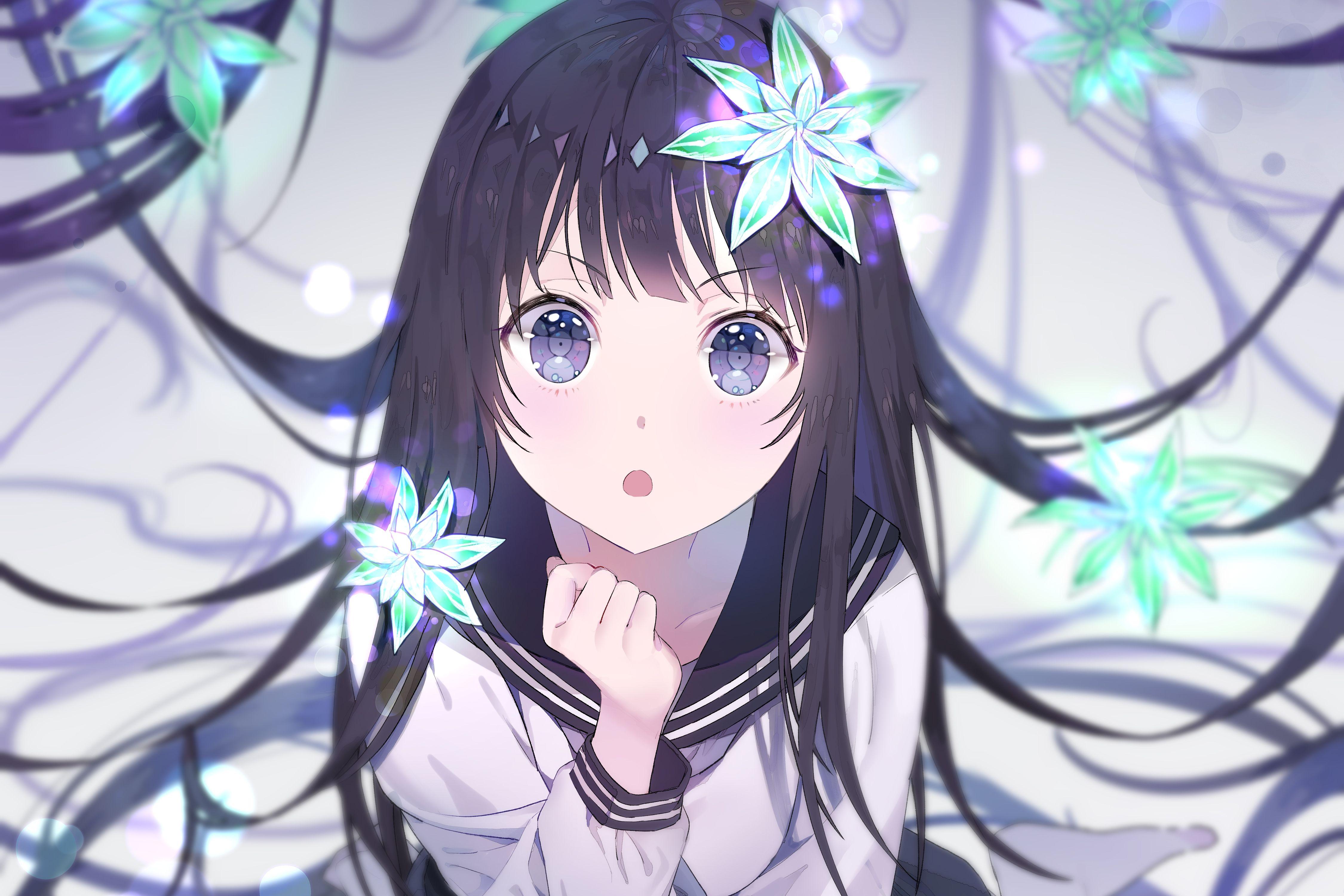 An Anime Girl Of Dark Hair And Long Black Hair Background, Anime