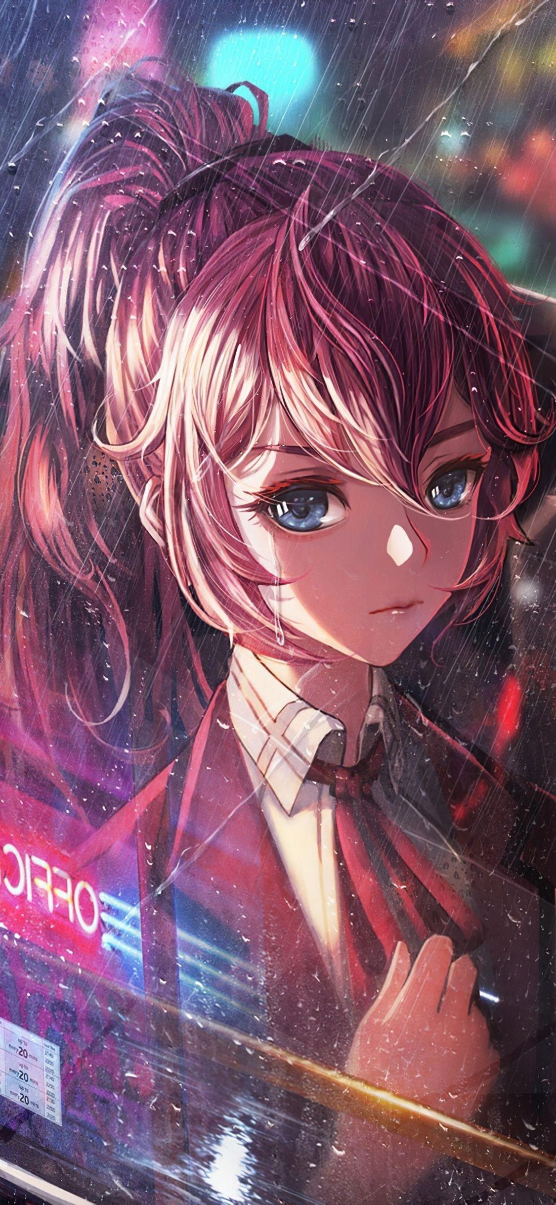 1125x2436 Anime Girl Bus Window Neon City 4k iPhone XS, iPhone iPhone X HD 4k Wallpaper, Image, Background, Photo and Picture