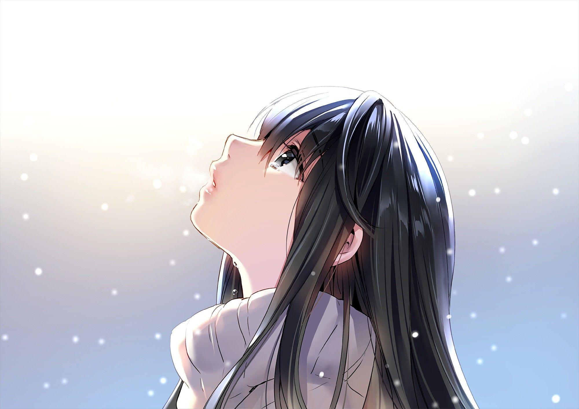 2000x1414 # nước mắt, #anime girls, # ký tự gốc, # tóc đen, Hình nền HD Desktop Wallpaper