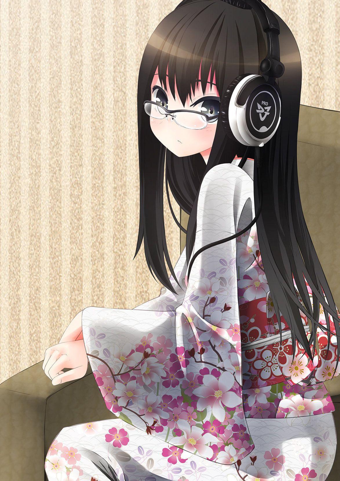 1173x1658 Tai nghe đeo kính kimono tóc đen dài.  Anime nền hình nền, Anime kimono, Ảnh anime