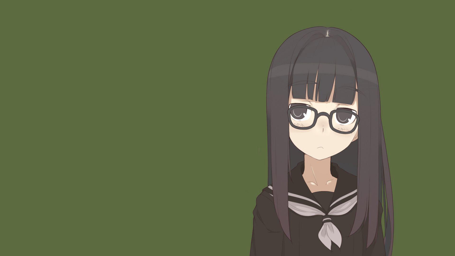 1920x1080 đồng phục học sinh, kính, Anime cô gái, tóc đen - Hình nền miễn phí