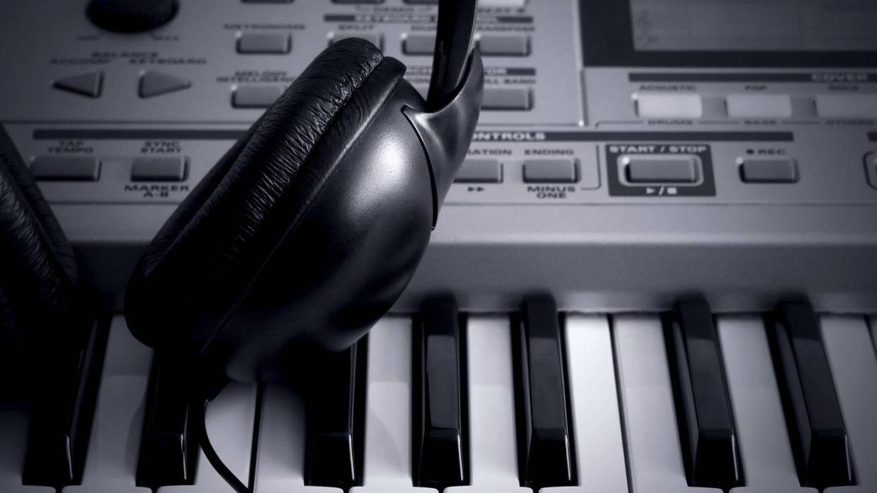 1244x700 DJ headphones synthesizer mixer keyboard piano music tech wallpaperx1080