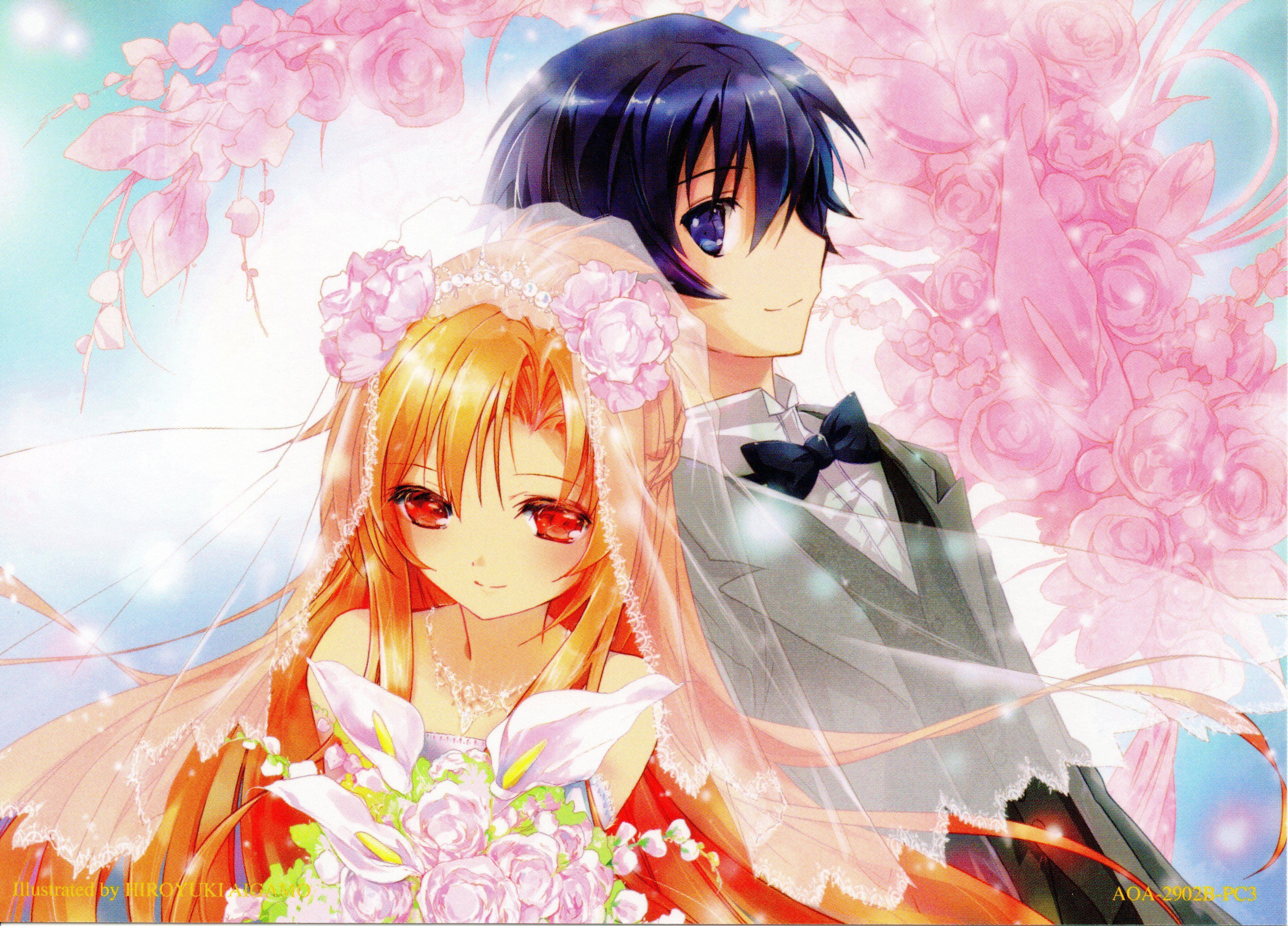 3722x2676 Sword Art Online Series anime couple bridal girl dress flower
