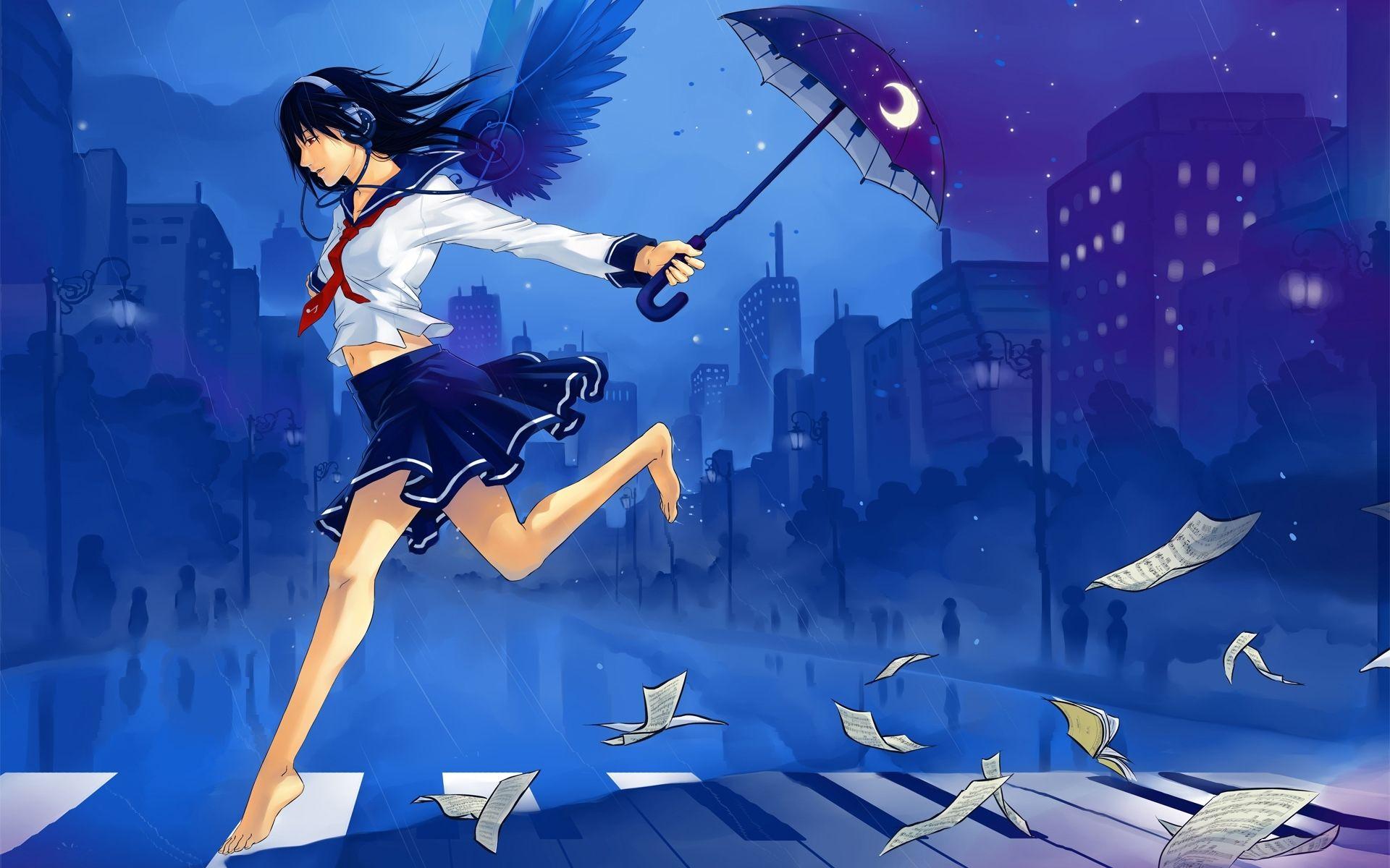 1920x1200 Anime Girl Umbrella Headphones wallpaper. Anime Girl Umbrella Headphones