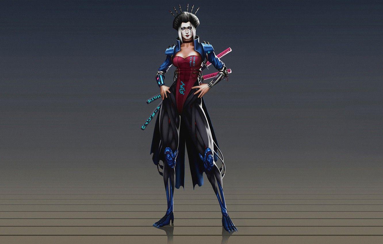 1332x850 Wallpaper Art, Asian, Samurai, Katana, Characters, Memoirs of a Geisha, Cyber, Kazbek Dzasezhev image for desktop, section минимализм