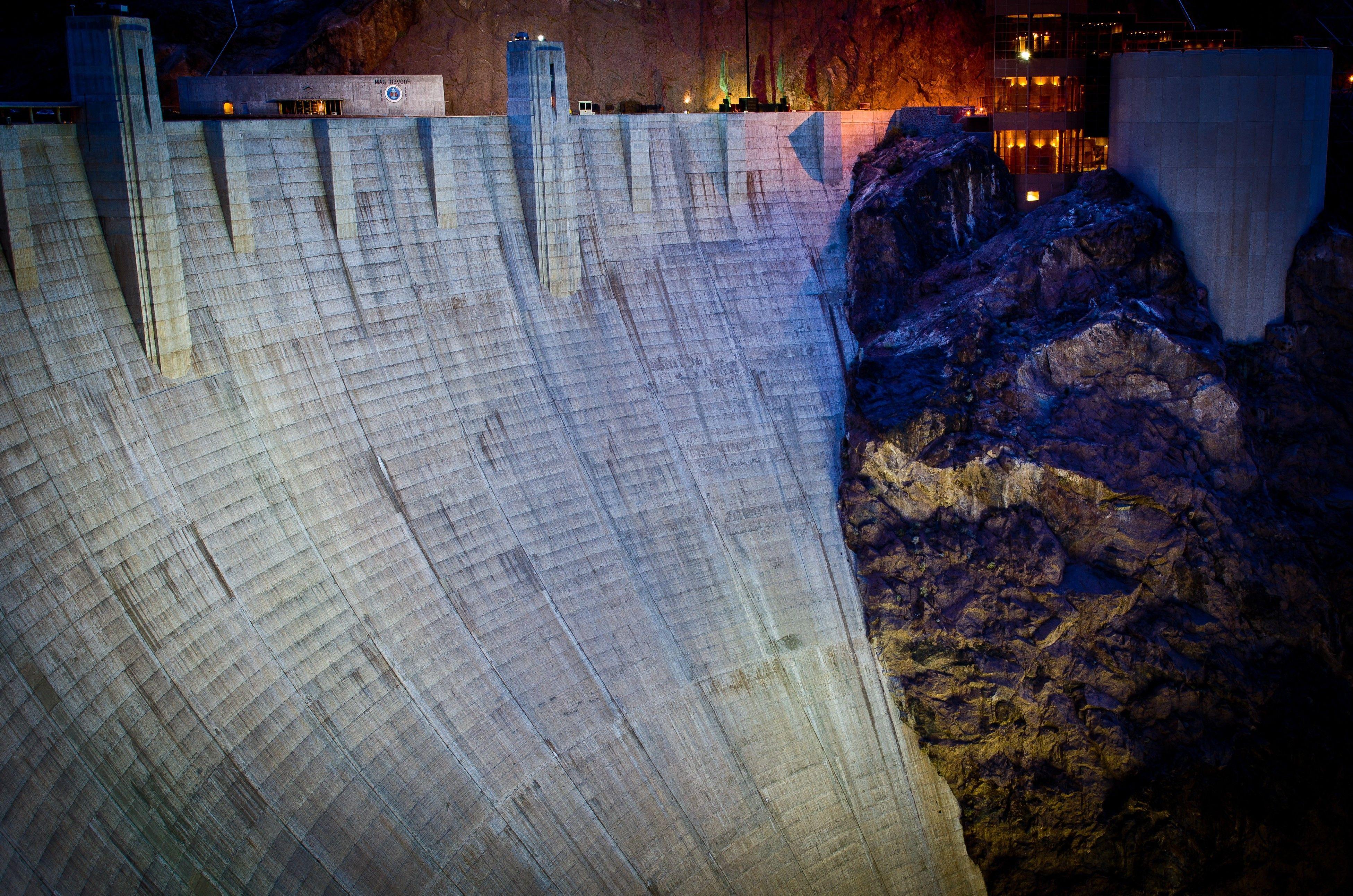 3902x2585 nature, Architecture, Rock, Dam, Concrete, Hoover Dam, Nevada, Arizona, USA, Night, Lights, Building Wallpaper HD / Desktop and Mobile Background