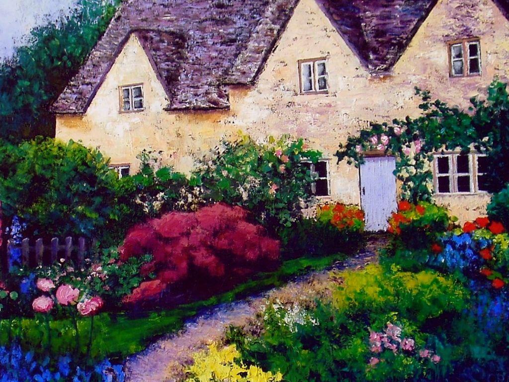 1024x768 English Rose Garden Wallpaper