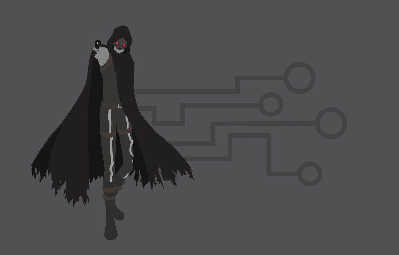 1332x850 Wallpaper gun, pistol, game, hitman, weapon, grey, anime, red eyes, man, assassin, evil, asian, player, mask, manga, japanese image for desktop, section минимализм