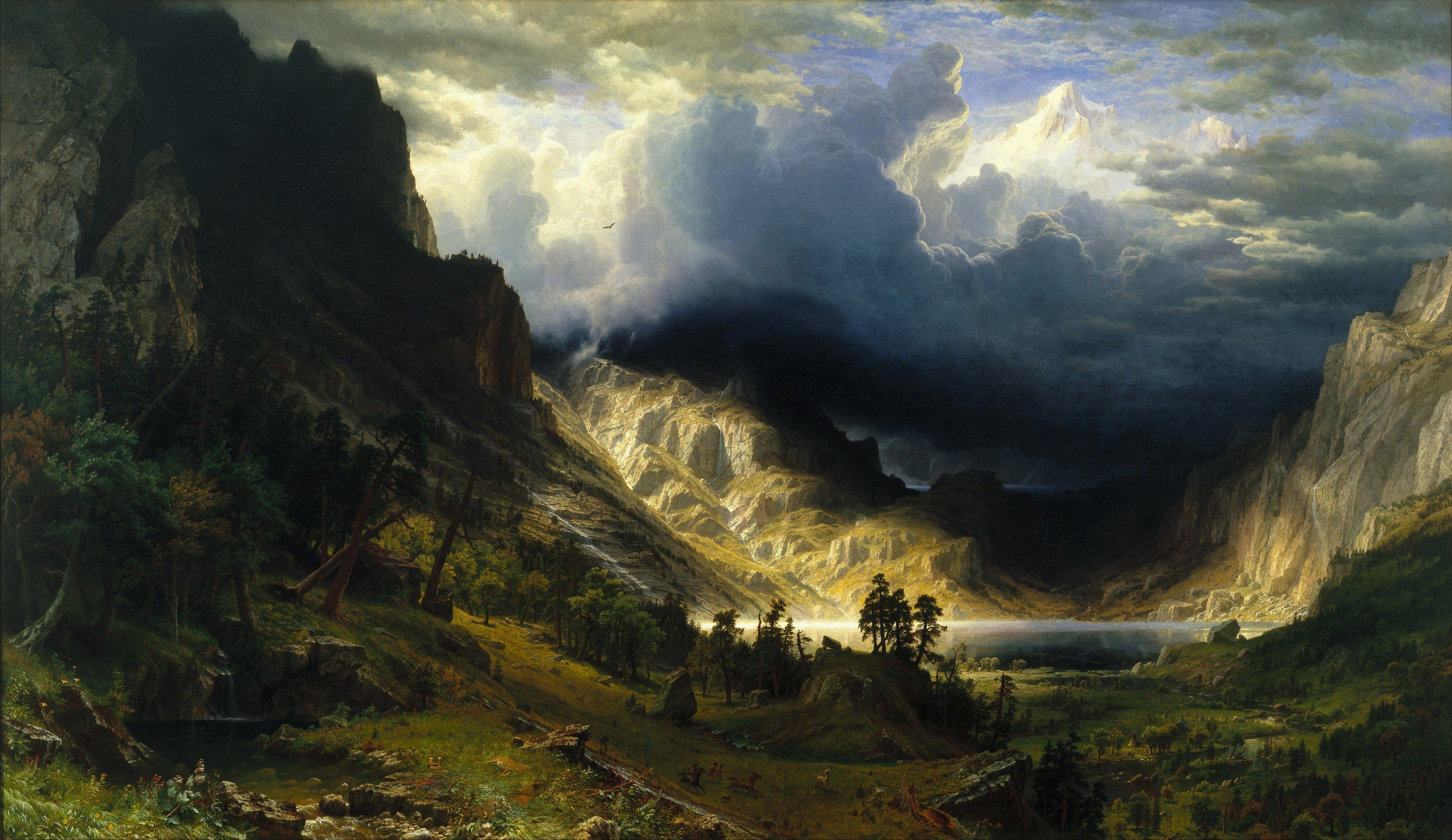 5736x3319 Albert Bierstadt, Nature, Landscape, Mountains, Fantasy Art, Painting, A Storm In The Rocky Mountains Wallpaper HD / Desktop and Mobile Background