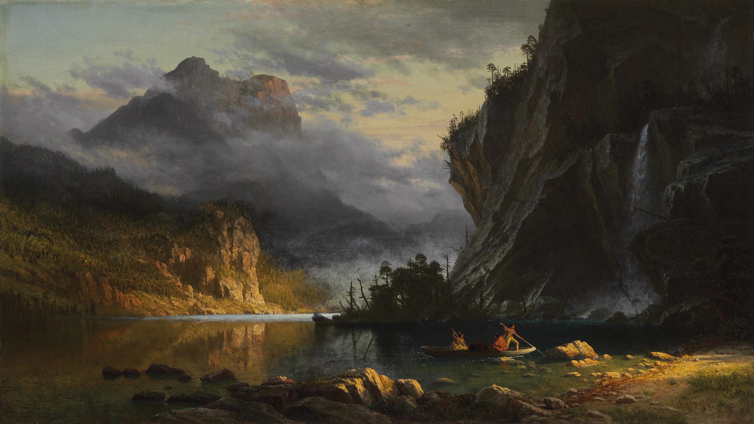 2560x1440 Albert Bierstadt Indians Spear Fishing Wallpaper. Free Computer Desktop Wallpaper