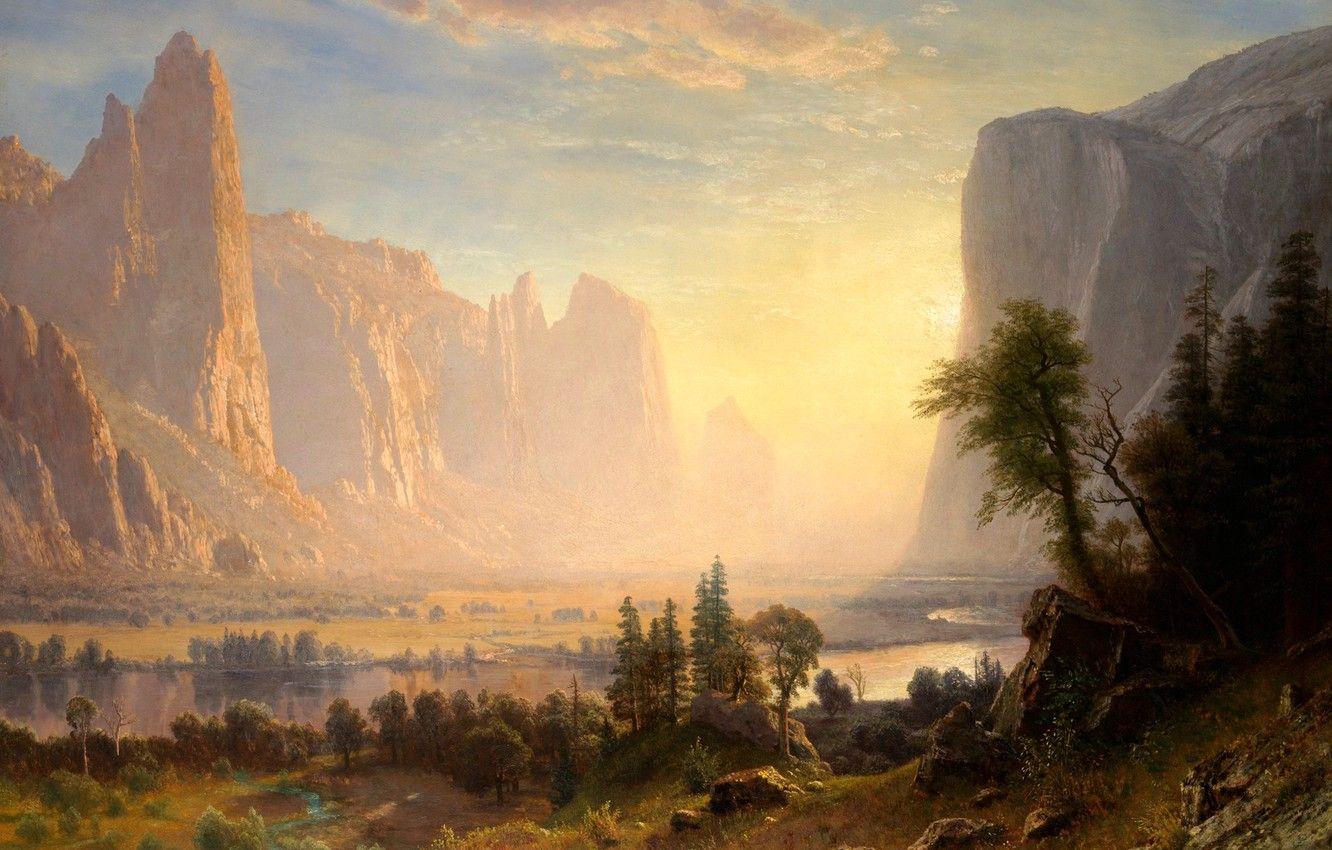 1332x850 Wallpaper landscape, mountains, nature, lake, picture, Yosemite Valley, Albert Bierstadt image for desktop, section живопись
