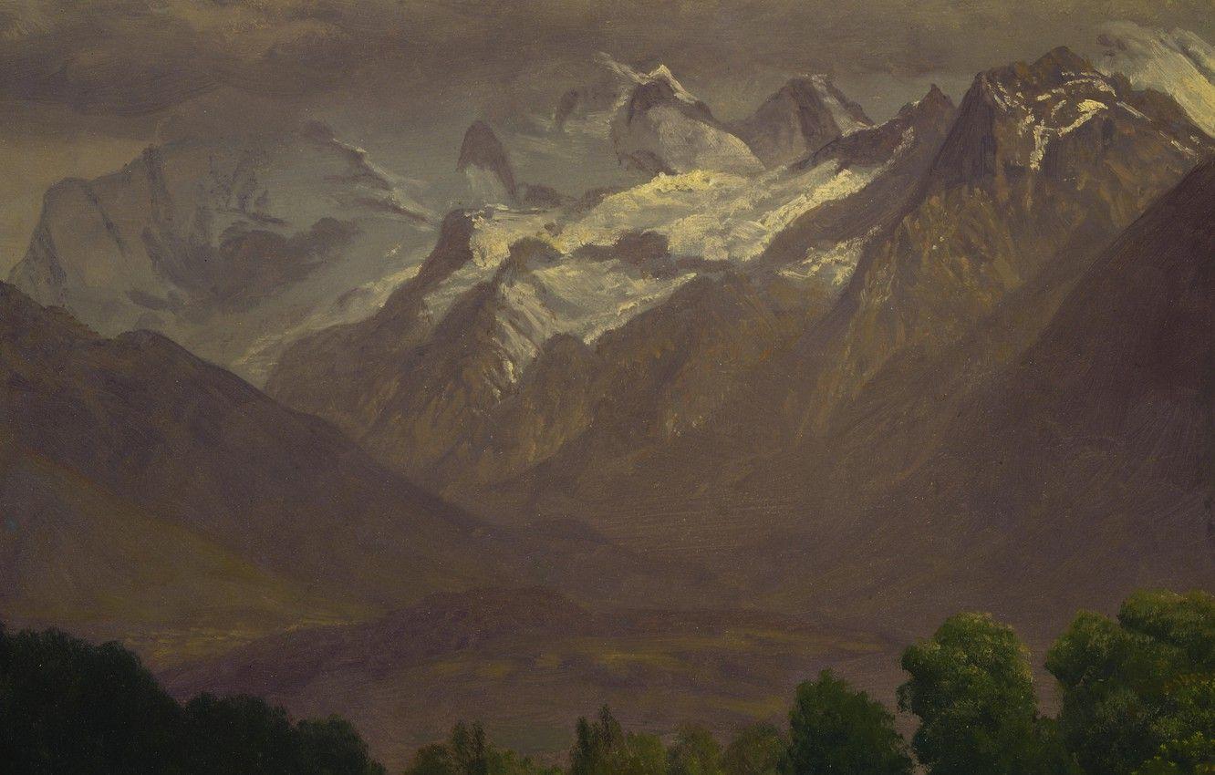 1332x850 Wallpaper landscape, picture, Albert Bierstadt, In The High Mountains image for desktop, section живопись