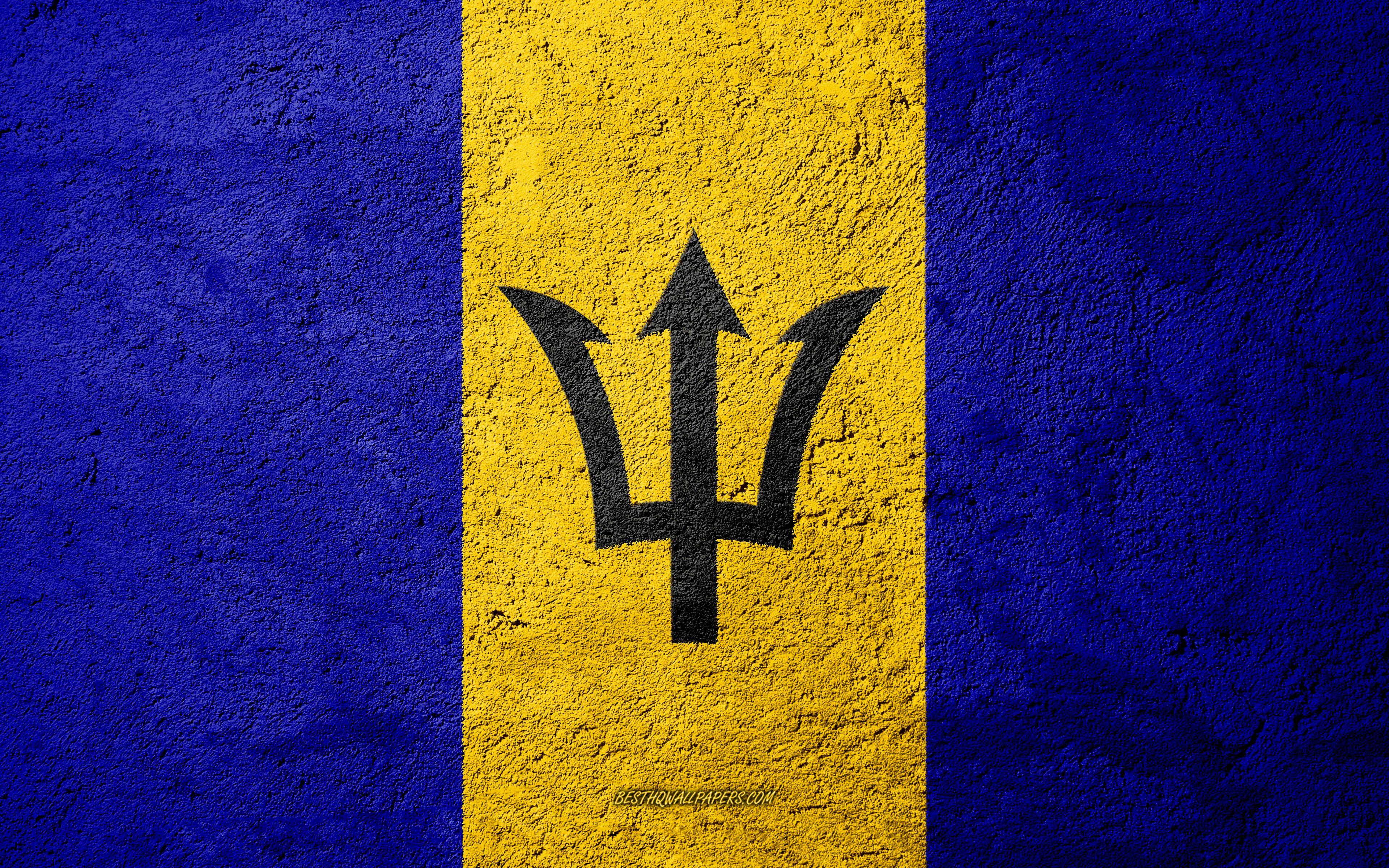 3840x2400 Download wallpaper Flag of Barbados, concrete texture, stone background, Barbados flag, North America, Barbados, flags on stone for desktop with resolution 3840x2400. High Quality HD picture wallpaper