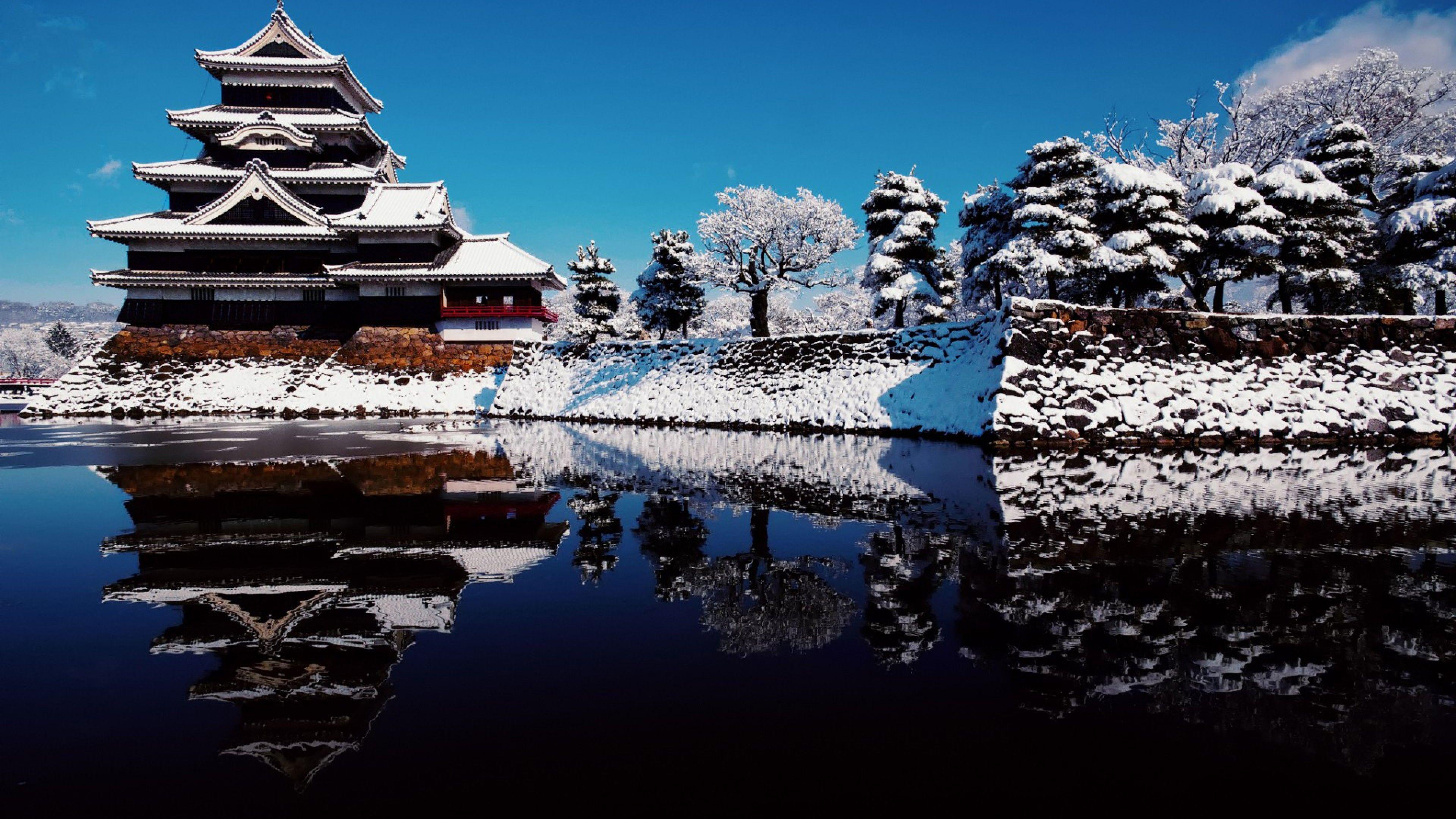 3840x2160 Japanese pagoda in winter
