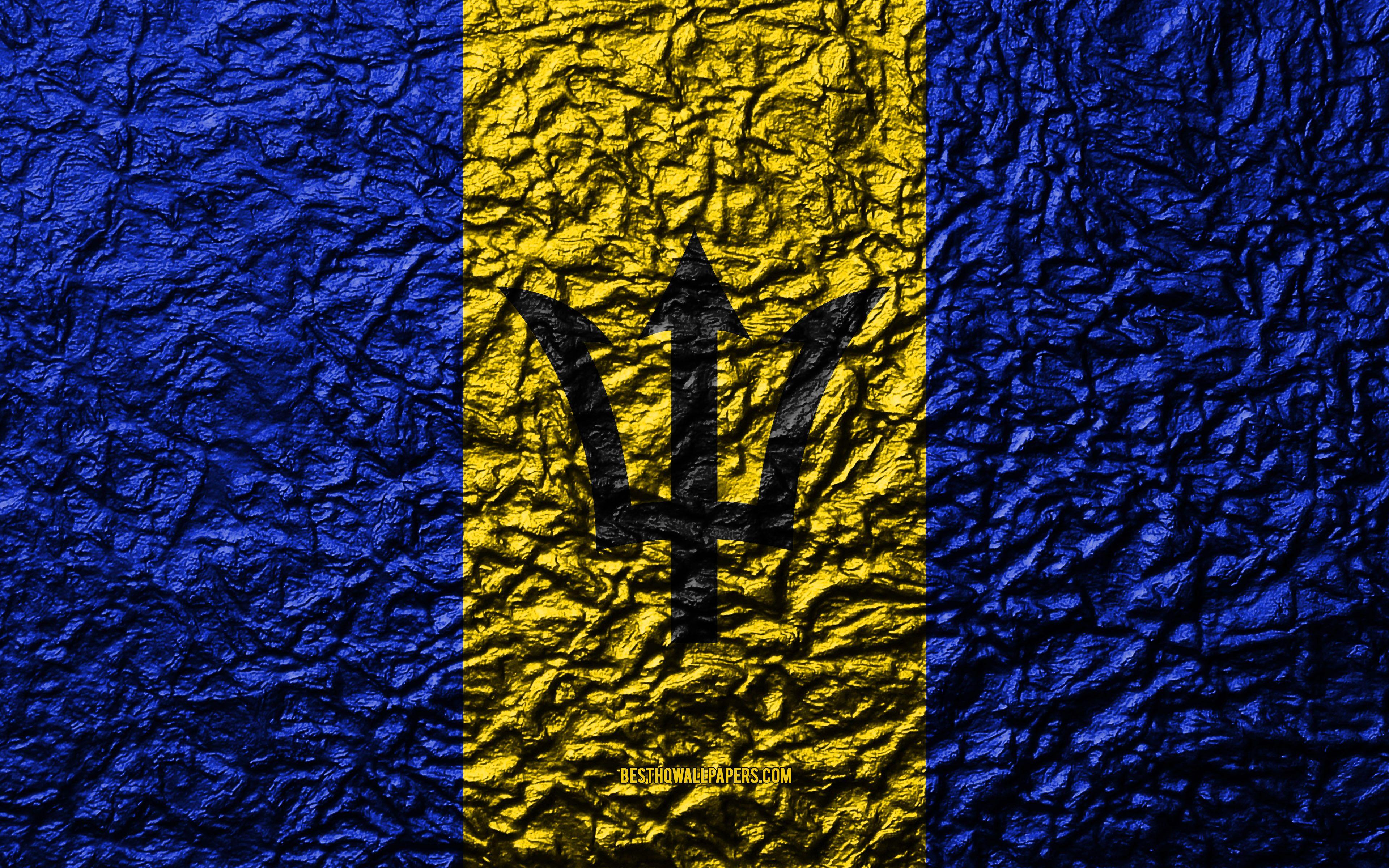 3840x2400 Download wallpaper Flag of Barbados, 4k, stone texture, waves texture, Barbados flag, national symbol, Barbados, North America, stone background for desktop with resolution 3840x2400. High Quality HD picture wallpaper