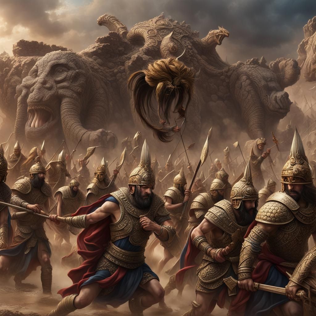 1024x1024 Ancient Army vs Mythical Beast Battle: Gilgamesh vs A