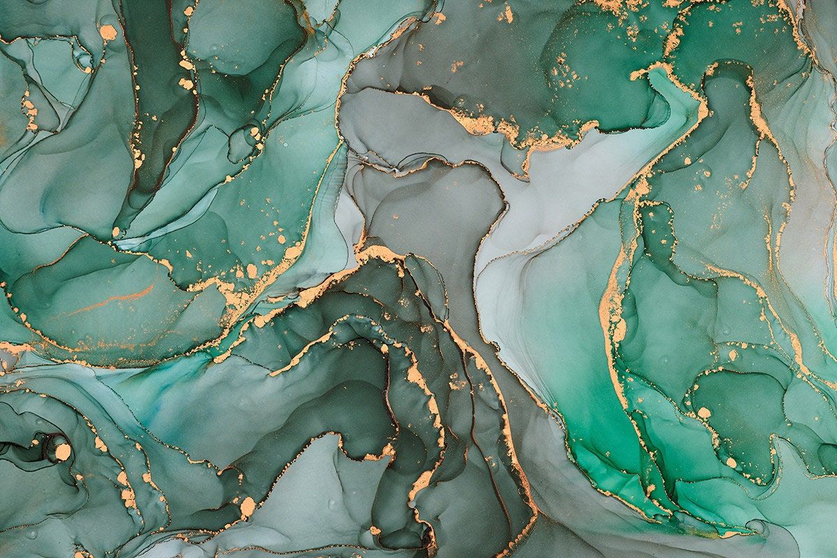 1200x800 Green Gold Marble Wallpaper: Abstract Ink Peel and Stick Wall Mural